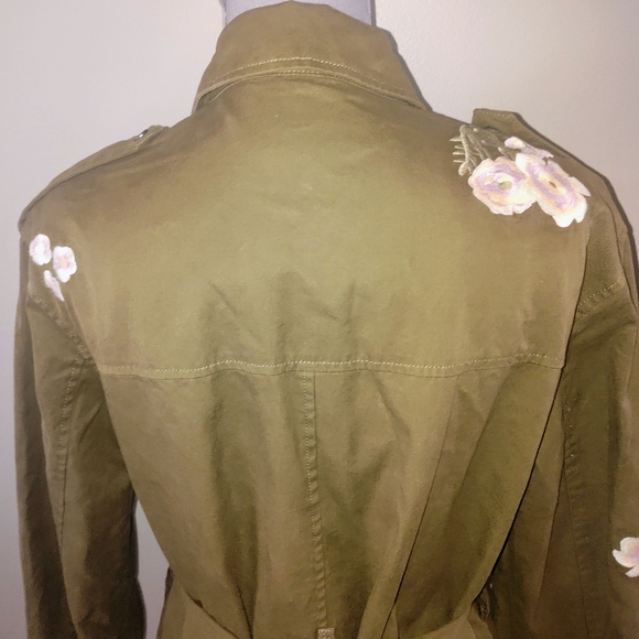 Rebecca Minkoff Franky Olive Green Floral Embroidered Military Jacket Medium - Picture 6 of 11